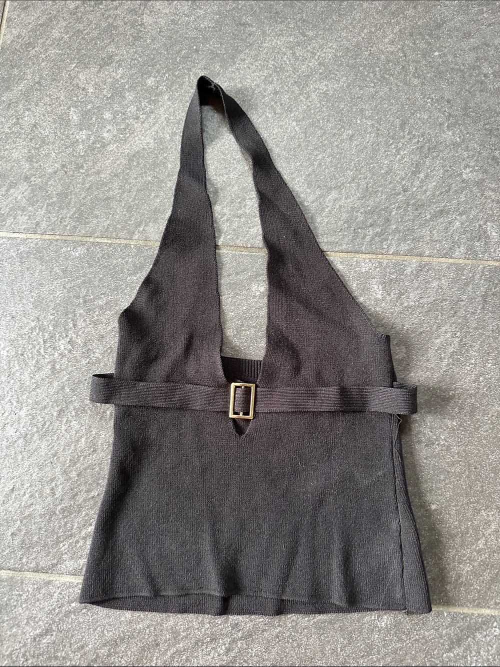 Silence + Noise xs Black Halter Knit Shoulder Bag with Buckle Detail